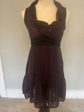 Free People Plunging Cowl Neck Floral Lace Dress Burgundy/Purple  Size 4 . Y2K.